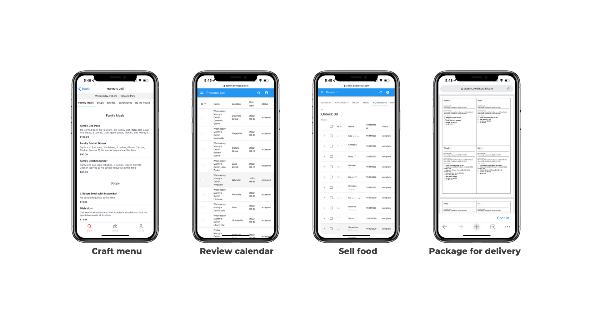 Craft your Menu, Review your Calendar, Sell your Food, and Package for Delivery